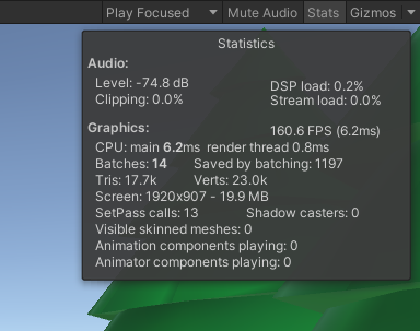 Unity stats tab after LOD optimization