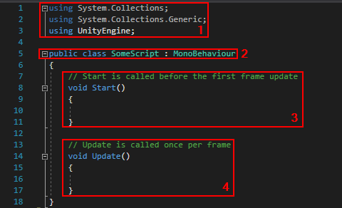 Unity c# default script structure