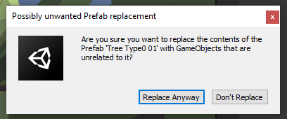 Unity 3D Replace Prefab Confirm Message