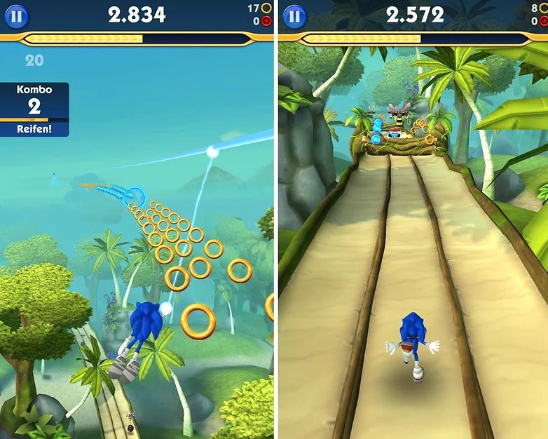 Endless runner Sonic game on Android.