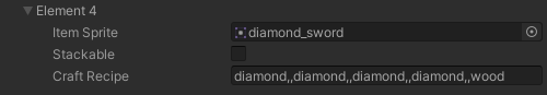 Diamond Item Sword Recipe Unity Inspector